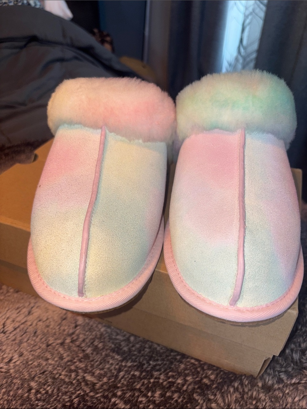 UGG Scuffette slipper-Pastel Tie-Dye Pink Fuzzy Clog Slippers